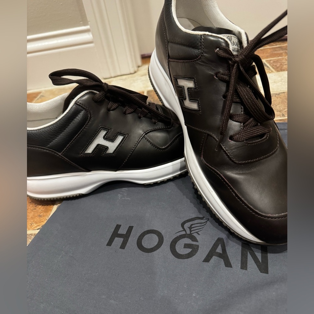 New Hogan Men's Chocolate Brown Leather Sneakers with White Sole